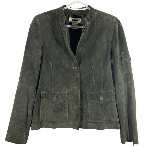 Silx Olive Army Green Suede Military Style Lined Jacket 6 - Picture 1 of 13